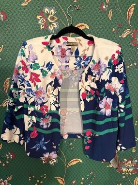 Maya Brooke Navy & White Floral Open Blazer